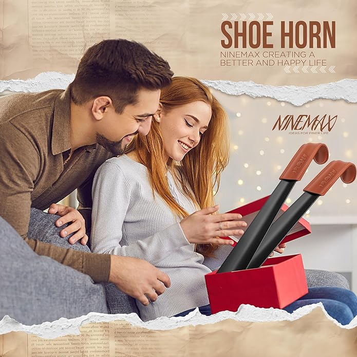 NINEMAX Shoe Horn Long Handle for Seniors Men Women, Metal Long Shoehorn for Boots, Shoe Spoon Helper 16.5''