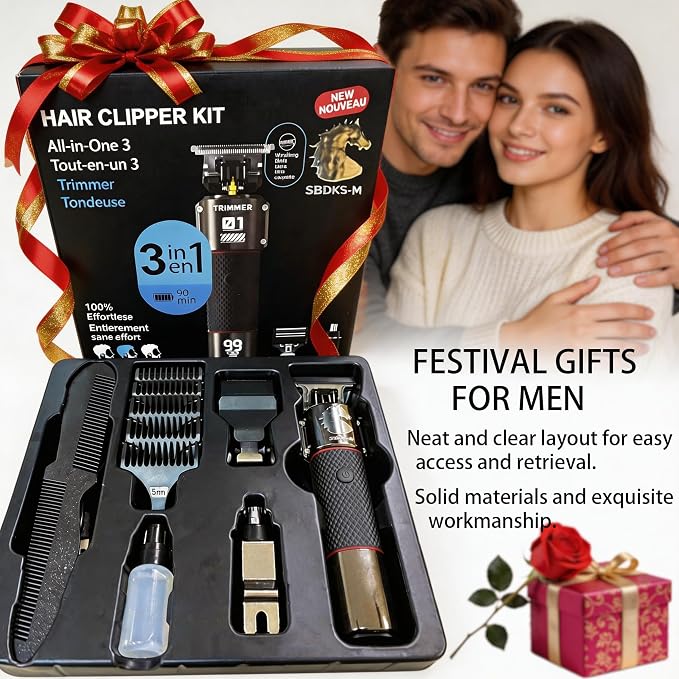 3-in-1 Classic Beard Trimmer for Men- Exposed Skeleton Design, IPX7 Waterproof Electric Razor Shaver- Powerful&Quiet,Lithium-Ion Cordless Hair Clipper, Men's Grooming Kit for Hair、Nose、Ear、Face、Body