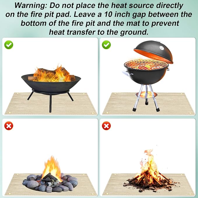 Fire Pit Mat for Deck Fireproof 36.6x39.4in Under Grill Mats for Outdoor Grill Deck Protector Heat Resistant Wood Stove Mat for Patio, Lawn, Tent Stoves
