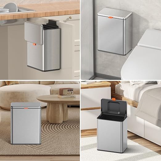 Mbillion 2.1 Gal Silver Hanging Stainless Steel Compost Bin | 8L trash can with lid, cabinet & under sink door mount design, for kitchen, RV and bathroom food waste storage