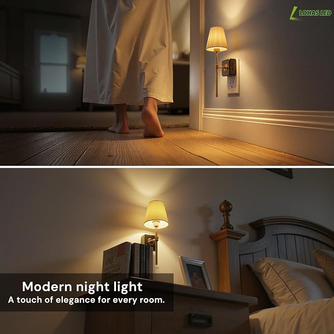 L LOHAS LED Night Lights Plug into Wall, Pleated Fabric Cover Night Light | 2 Pack Dusk to Dawn Sensor Vintage Nightlight, 0-100LM Dimmable, for Bedroom Living Room Hallway