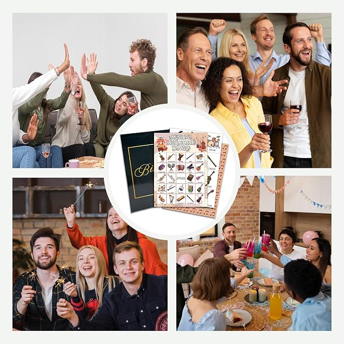 Music Party Bingo Game Cards, Musical Instrument Bingo Set for Adults Large Group, Musical Themed Party Activities, Icebreaker Games, Music Lovers Gifts for Family Friend, 12