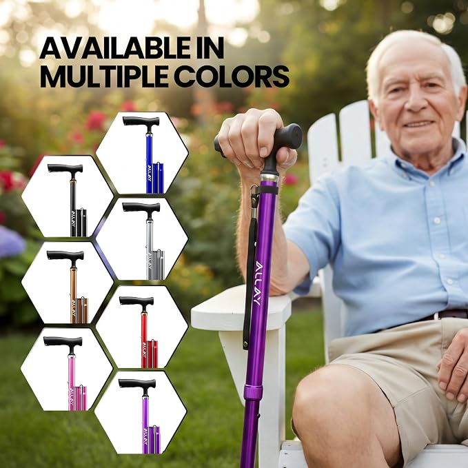 Allay Walking Canes for Men & Women - Adjustable Canes for Women for Stability, Self Standing Wide Quad Pivot Base, Light Weight, Soft Handle Grip and Travel Bag, Walking Sticks for Seniors