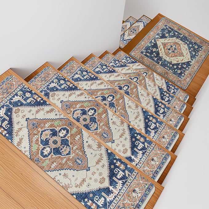 OJIA Stair Treads Non-Slip Square Capet Stair Treads 31"x31" Landing Mat | Square Capet Stair Treads Rubber Backing Stair Runner Anti-Slip Stair Matching Mat Carpet for Stairs