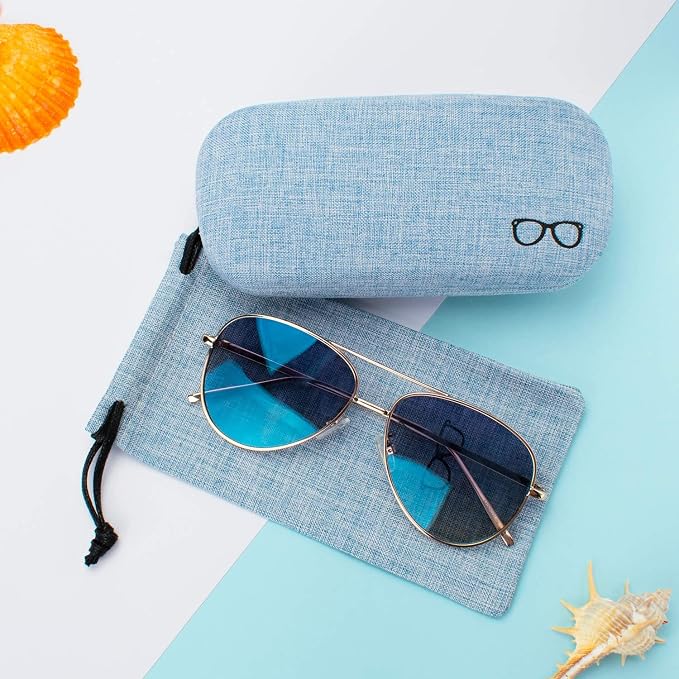 Vemiss Hard Shell Sunglasses Case, Large Linen Fabric Protective Glasses Case for Men Women