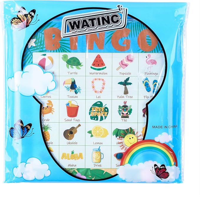 WATINC 41pcs Hawaiian Bingo Game, Tropical Summer Party Games with 24 Players, Hawaiian Bingo Cards for Kids School Classroom Party Supplies Activity, Luau Party Favors Gifts for Kids Toddlers
