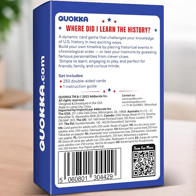 Quokka Trivia Game for Families - Fun Educational Trivia Cards | Where Did I Learn History - 250 Double-Sided History Cards, Chronology Card Game and Famous Figure Guessing for Adult Age 15+
