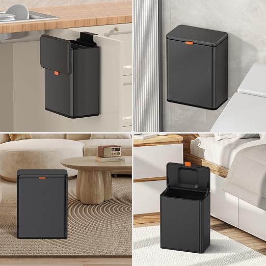 Mbillion 2.1 Gal Brushed Black Hanging Stainless Steel Compost Bin | 8L trash can with lid, cabinet & under sink door mount design, for kitchen, RV and bathroom food waste storage