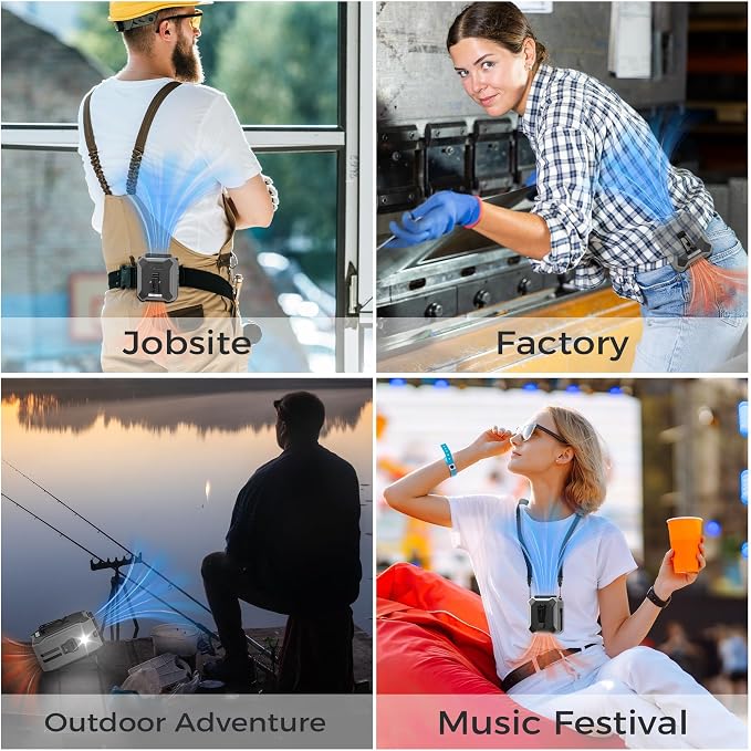 Portable Mini Waist Fan - Rechargeable Clip on Belt Wearable Body Fan, Max 25H Cooling, 3 Speeds 16000RPM Turbo Hands-Free Under-Shirt Neck Fan for Outdoor Jobsite Camping Traveling