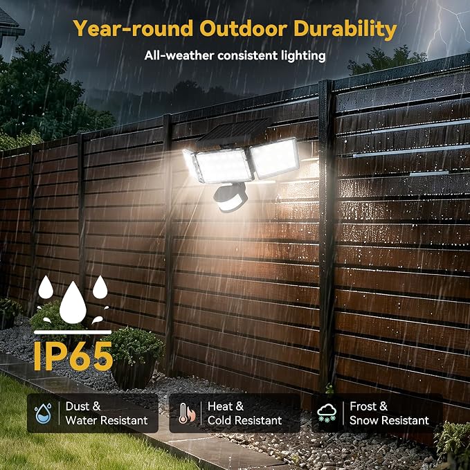 Solar Lights Outdoor, 3500LM 168 LED Motion Sensor Solar Flood Lights, 3 Heads 300° Wide Angle, 3 Modes IP65 Waterproof Solar Security Lights for Yard Garden Patio, 4 Pack (Black)