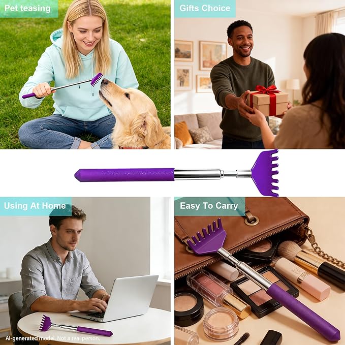 2 Pack Back scratchers Set,Stainless Steel Back Scratcher Extendable | Rubber Handles Stainless Heads,for Back,Neck,Shoulders,Beautiful Present Packaging Gifts for Thanksgiving,Christmas (Purple)
