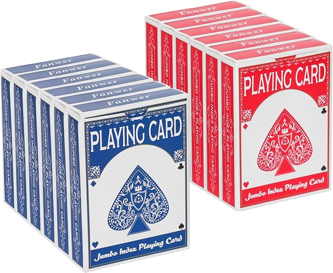 Fanwer Playing Cards Large Print 12 Pack, Jumbo Poker Playing Cards for Seniors, Vision Impaired, Low Vision Crowd, Deck of Cards for Blackjack, Euchre, Canasta Cards Game