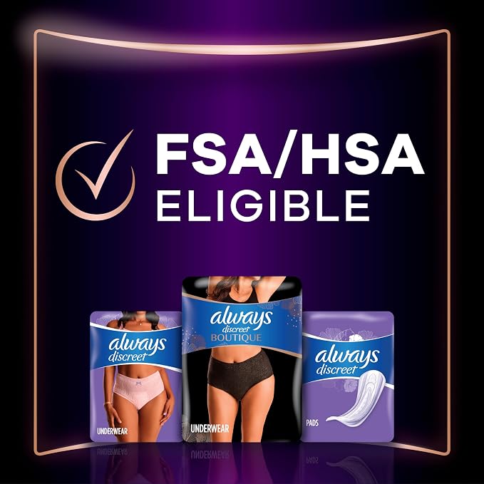 Always Discreet Boutique Incontinence and Postpartum Underwear for Women, Maximum Protection, Large, Black, 18 Count (Pack of 2)