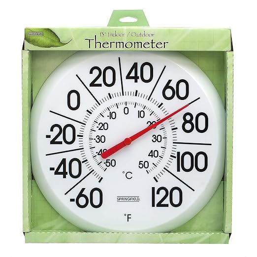 Springfield Indoor Outdoor Big and Bold Thermometer with Mounting Bracket, Easy to Read Numbers for Patio, Pool, and Indoor Areas, 13.25-Inch, White
