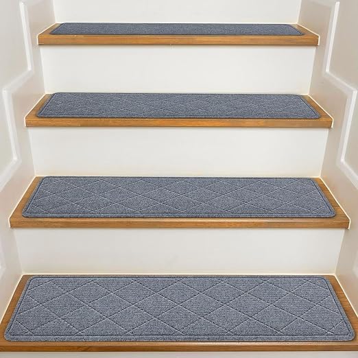 Stair Treads for Wooden Steps Indoor, KOOTETA 15 Pack 8" X 30" Non Slip Carpet Stair Treads with Reusable Adhesive for Kids Elders and Dogs, Surface Polyester TPR Backing Stair Runner Rugs, Dark Grey