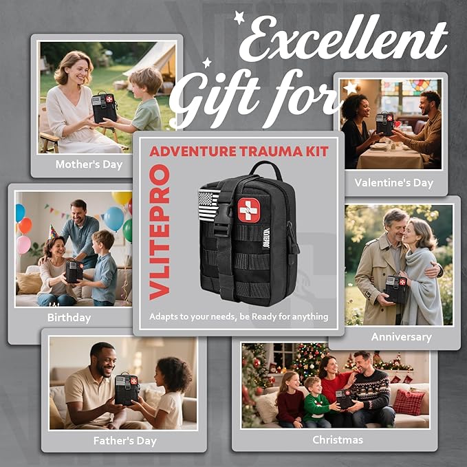 VLITEPRO 242 Piece First Aid & Survival Kit – Molle Pouch IFAK, 1000D Nylon, Color-Coded Compartments, Medical Kit for Camping, Boat, Hunting, Hiking, Home, Car/Home/Earthquake Emergency (Black)