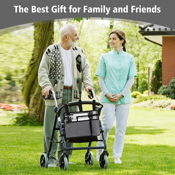 supregear Accessories Bag for Walker, Wheelchair, Rollator - Walker Basket Bag w/Cup Holder - Seniors Caddy Attachment Pouch for Walkers, Water Resistant Large Capacity Carry Storage Carrier Tote