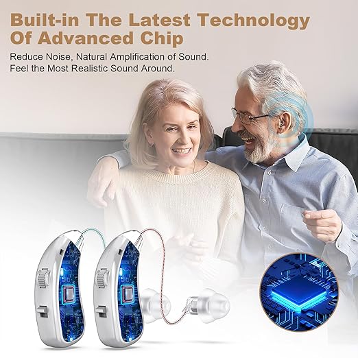 Hearing Aid for the Elderly-Easy to Operate-One Touch Adjustment-Built-in Noise Reduction-Rechargeable Hearing Aids (Silver)