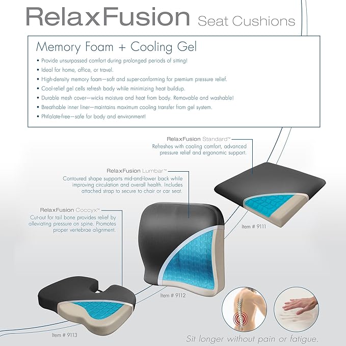 Wagan IN9112 Relax Fusion Lumbar Memory Foam and Gel Seat Cushion