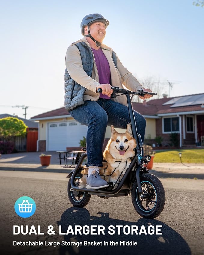 Gyroshoes Electric Scooter with Seat for Adults & Teens, 550W Powerful Motor, 20-Mile Range, Speed up to 18.6MPH, Ample Storage for Pets & Cargo, Electrically-Powered Motor Scooters
