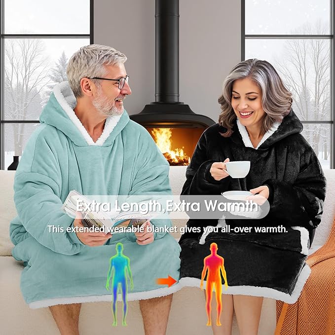 JOYWOO Wearable Blanket Hoodie,Oversized Cat Lovers Sweatshirt Blanket for Adult & Teens, Birthday Gifts for Women Men Mom Girl Boys,Cozy Sherpa Fuzzy Blanket Giant Pocket Gifts,Blue Gray Small