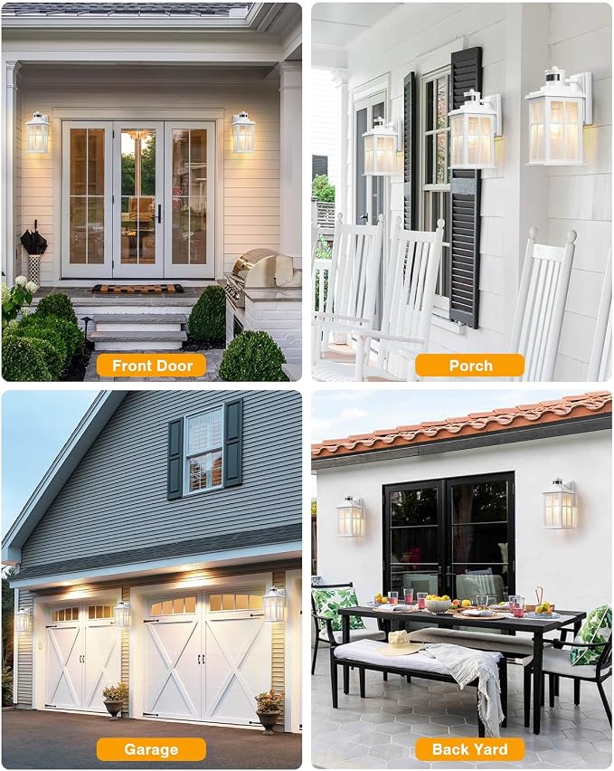 VIANIS White Motion Sensor Outdoor Wall Lights, Front Porch Lights Outdoor | Anti-Rust Waterproof Exterior Lighting Fixtures Wall Mount, Dusk to Dawn Outside Garage Lights, Outdoor Wall Sconce Lantern