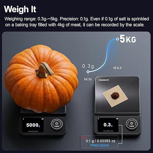 Smart Food Kitchen Scale with Nutritional Calculator, Timer, 0.1g High Precision Kitchen Scale, Free App with 27 Nutrients Tracking, Digital Grams and Ounces for Weight Loss,11lbs/5kg (Black)
