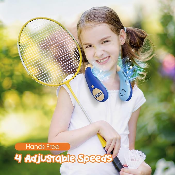 Kids Portable Neck Fan, Bladeless Fan for Kids, Safe Kids Rechargeable Cooling Fan for 4-14Y Boys Girls, 2600mAh Personal Fans for Your Neck, 4 Speeds & Lightweight, Summer Essentials Gifts for Kids
