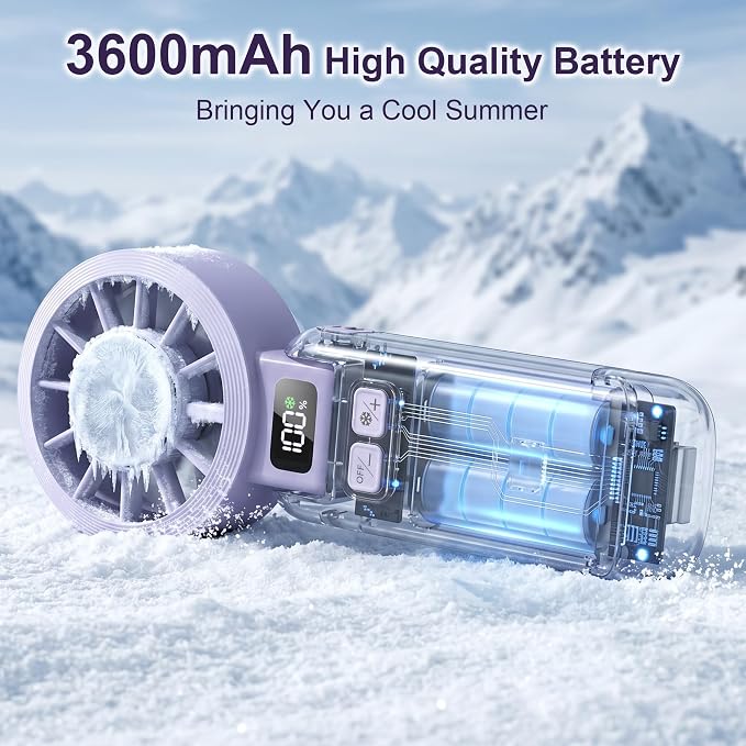 Portable Fan Handheld with Ice Cooling Rechargeable 5.5m/s Speed | 5-Speed, Independent Switch, Digital Display, Foldable Personal Fan for Travel/Concerts/Sport Events/Gifts