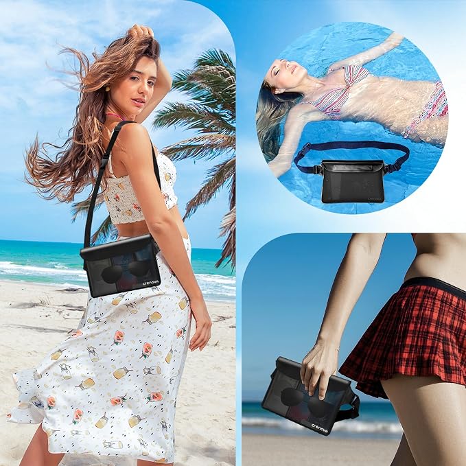 Waterproof Bag Fanny Packs for Women, Floating Beach Bags 2PCS | Floating, ideal for Beach, Boating & Kayaking&Fishing&Diving, Durable Material, Phone & Passport Pouch(black&black)