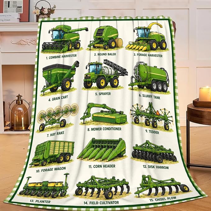 Yibuda Farm Equipment Throw Blanket Gift for Girl 60"X50" | Soft flannel throw blanket for couch, bed & travel, ideal for adults, kids & pet lovers, perfect cozy home decor gift.