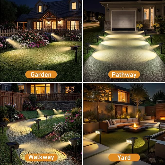 btfarm 2 Pack Solar Lights Outdoor Waterproof, Motion Sensor Outdoor Lights | 3 Modes Solar Powered Yard Garden Solar Spot Lights for Outside Pathway Landscape Lighting, Warm White
