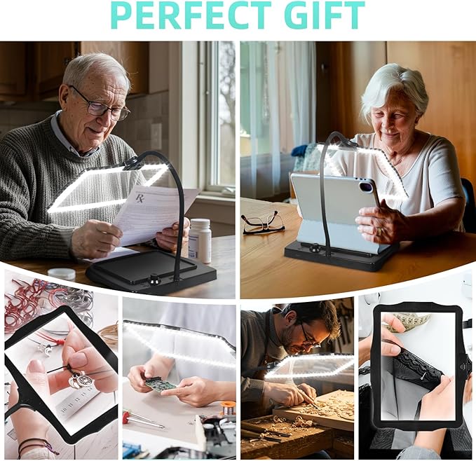 Magnifying Glass with Light and Stand 50 Ultra-Bright LEDs Large Magnifying Lamp with Light Magnifying Glass on Stand Hand-Free with 360° Flexible Gooseneck for Close Work Reading Repair Crafts | Magnifying Lamp with Light Magnifying Glass on Stand Han...