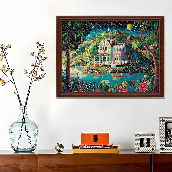 500 Piece Puzzles for Adults,Mountains Lake Cottage Jigsaw Puzzles | Nature Puzzle 500 Pieces for Teens Adults Seniors, Forest Valley Puzzle for Adults, Summer Vacation Puzzle Game Toy Gift