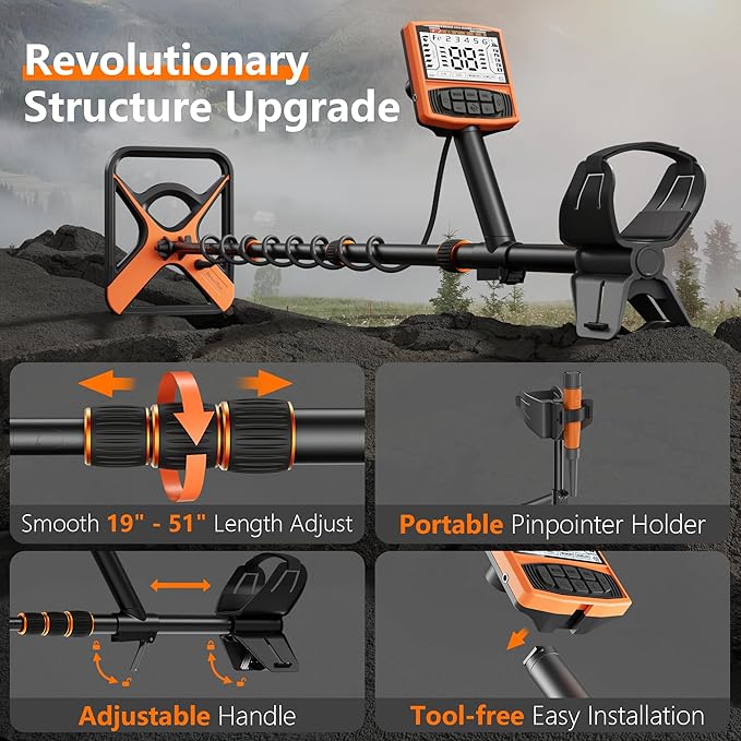 Metal Detector for Adults Rechargeable, 11" Professional Metal Detector for Gold & Silver, High Accuracy Waterproof Design, 5 Modes, Christmas Stocking Stuffers Gifts for Men/Dad,M55,Orange