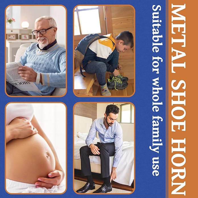 ZOMAKE Metal Shoe Horn Long Handle for Seniors 16.5 Inch,Long Shoehorn Stainless Steel Shoe Spoon Shoe Helper for Men Women