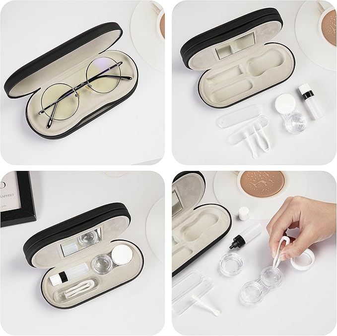 Eyeglass Case Double Sided Travel Size Portable Contact Lens Box 2 in 1 | Multifunction With Tool for Daily Outdoor Office