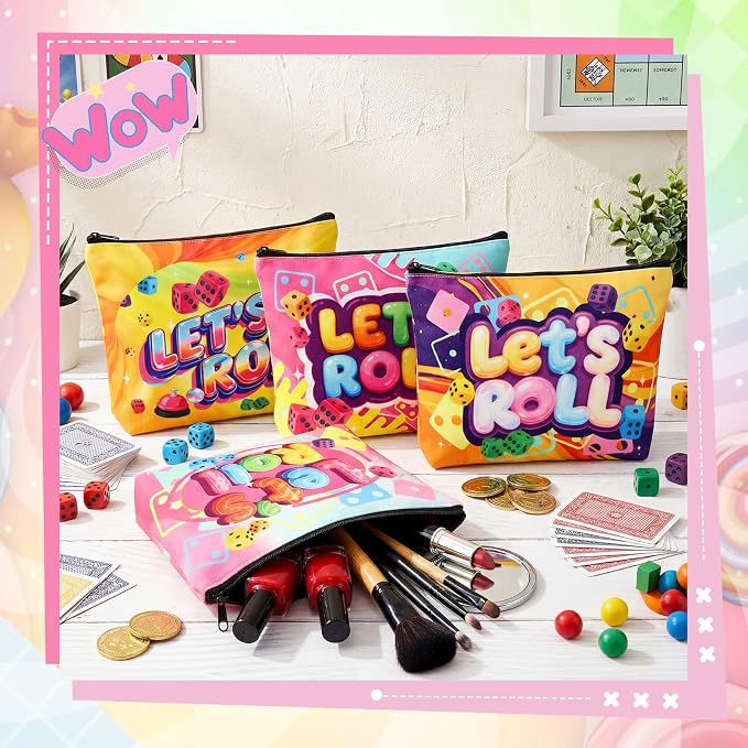 20 Pcs Bunco Gifts for Women Bunco Makeup Bags Let's Roll Game Makeup Bags Casino Lover Gifts Travel Zipper Pouch Dice Game Present Birthday Present for Women Players