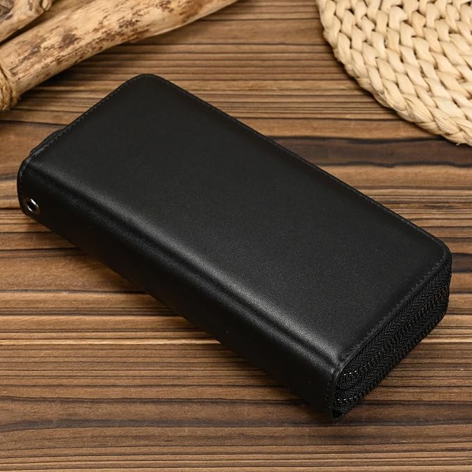 Genuine Leather Long Wallet for Men, Large Capacity Purse Clutch Bag Handbag Checkbook Cash Credit Cards Phone Holder | Large Capacity