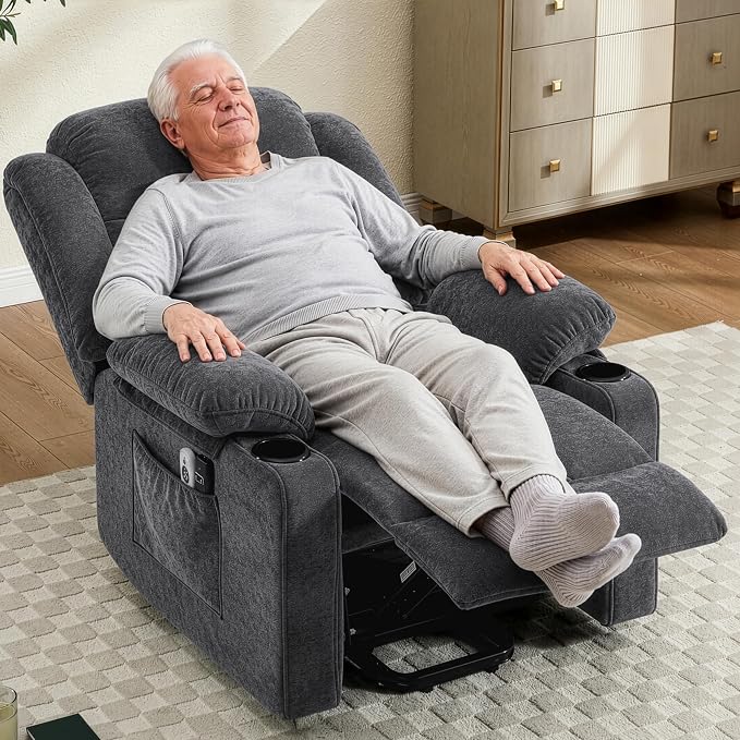 Power Lift Recliner for Elderly,Electric Recliner Chair with Massage & Heating for Adults, USB Charging, Cup Holders, Side Pocket, Living Room Sofa L1288 (Dark Grey)