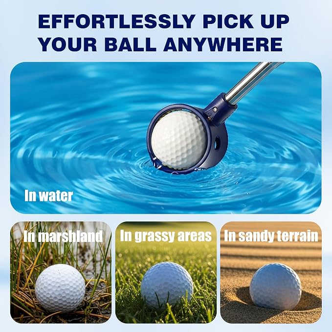 Golf Ball Retriever Telescopic for Water, 9/12/15/20Ft GolfBall Grabber Tool, Golf Accessories Gifts for Men, Women & Golfers, Golf Balls Picker with Stainless Steel Shaft & Rubber Grip