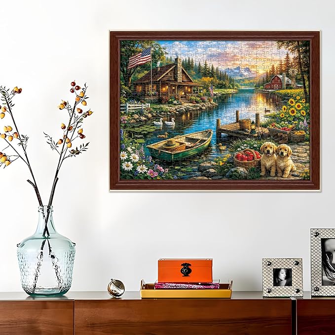 500 Piece Puzzles for Adults, Lake Mountains Cabin Jigsaw Puzzles 500 Piece | Classic Countryside Nature Puzzles for Adults 500 Pieces, Puppy Animal Pet Jigsaw Puzzle for Adult Seniors, Toy Game Gift