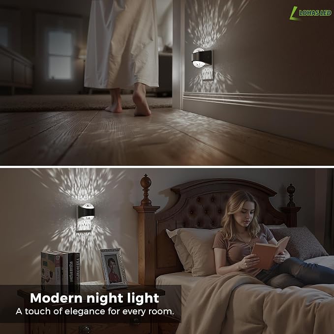 L LOHAS LED Night Lights Plug into Wall 2 Pack,Night Light for Kids | Dusk to Dawn Sensor,5000K Daylight White Projector Light for Kids Playroom Home Theater Party
