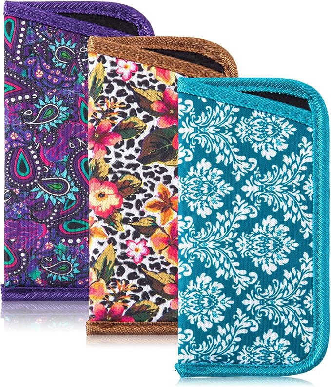 TRIUMPH VISION Reading Glasses Pouch Eyeglass Sleeve Soft Case Slim 3 Pack | Alternative to Bulky Case Lightweight,Neoprene Lined Padded Protect Optical lens Slip in, Cute Pattern Portable for Daily Use