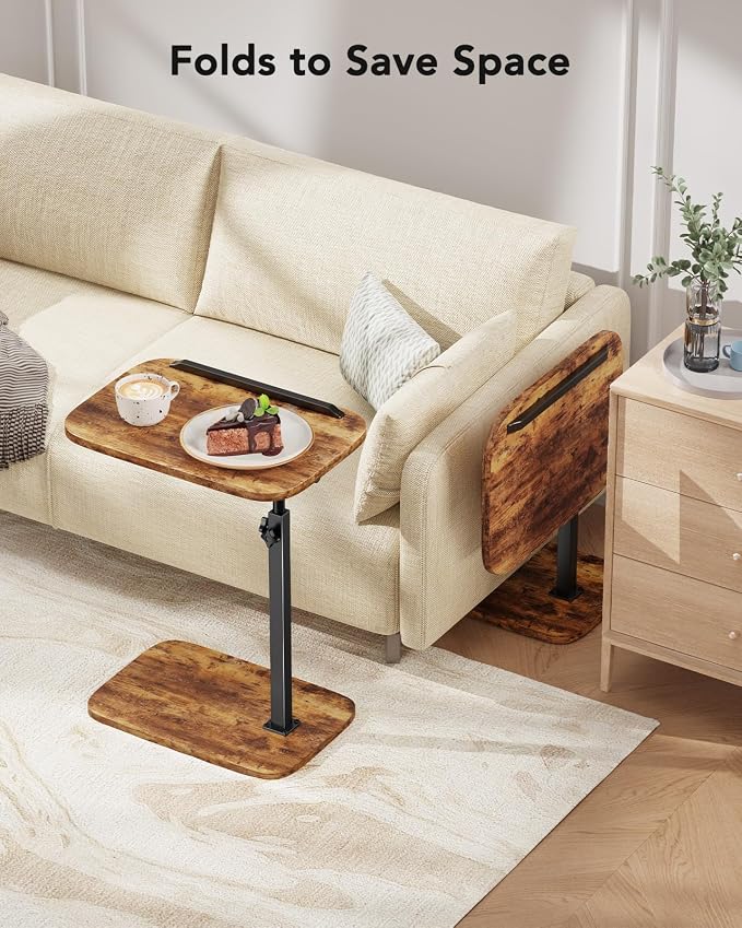 HUANUO TV Tray with Height Adjustment, 360° Swivel, 90° Tilt, Rustic Brown | 19" - 31.5" Height Range, Dual Knobs for Stability, Anti-slip bar, Foldable, for Eating & Working Beside Sofa, Bed