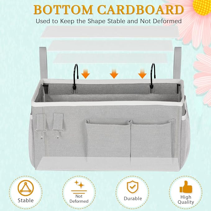 Bedside Caddy Bedside Storage Bag for Headboards/Bunk Bed | Hanging Bed Caddy with Hooks fits Bunk bed Hospital Beds Dorm Bed Rails, Essentials for Phones, Books, Remotes, Water Bottles