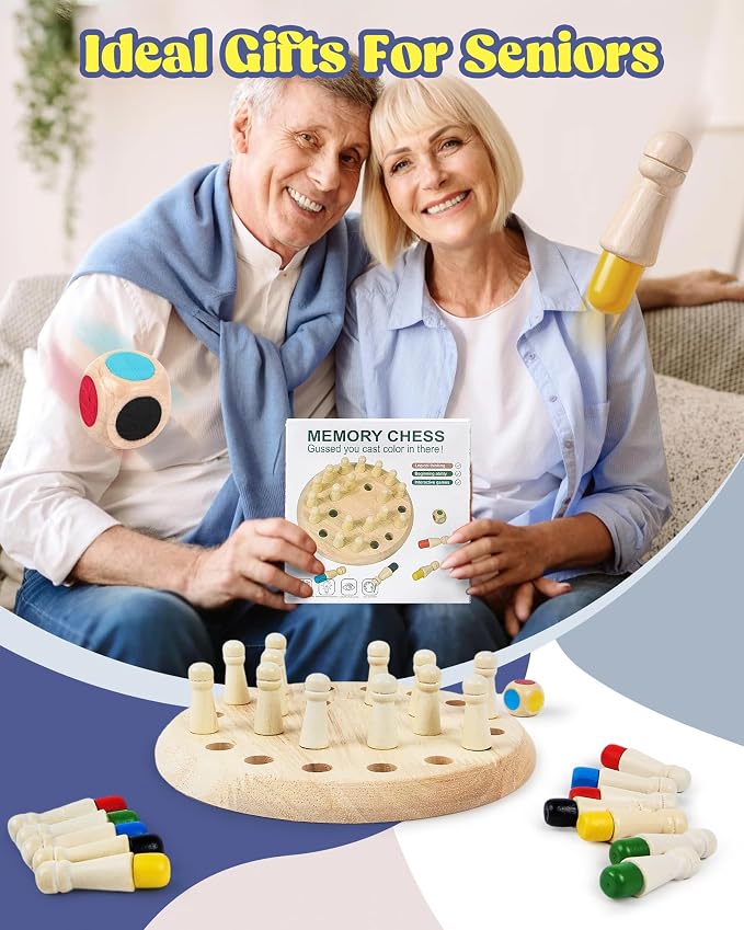 Activities for Elderly with Dementia – Wooden Memory Chess | Ideal Alzheimers Toys & Games, Fidget Blanket Alternative, Perfect Gifts for People with Dementia