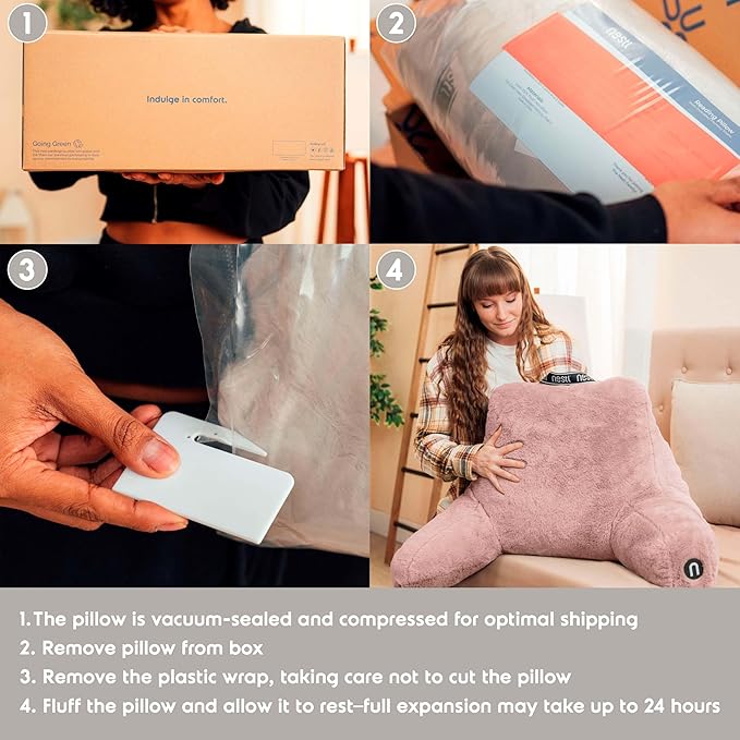 Nestl Fur Reading Pillow with Laptop Lap Desk, Stylish Back Pillow for Sitting Up, Lap Desk with Reading Pillows for Sitting in Bed Adult & Kids, Faux Fur Chair Pillow with Arms - Peach Beige