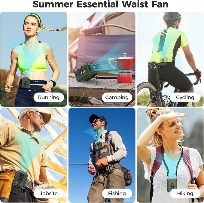 Portable Mini Waist Fan - Rechargeable Clip on Belt Wearable Body Fan, Max 20H Cooling, 5 Speeds 16000RPM Turbo Hands-Free Under-Shirt Neck Fan for Outdoor Jobsite Camping Traveling