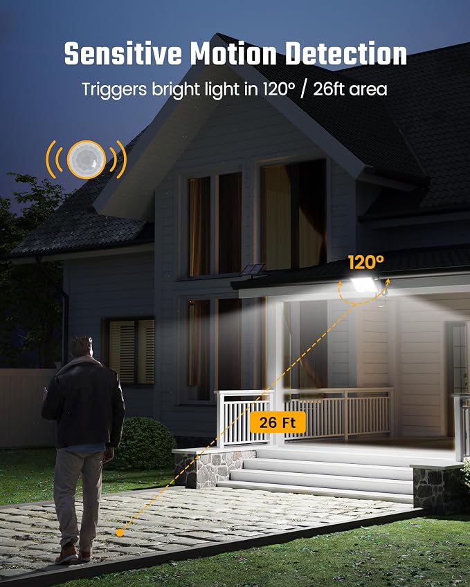 SUPERDANNY Solar Outside Lights with 113 Bright LEDs 7000K with 16ft Cable | 3 Pack, 3 Modes Motion Sensor Outdoor Flood Lights Dusk to Dawn, IP65 Waterproof, Security for Garden Barn Porch Patio